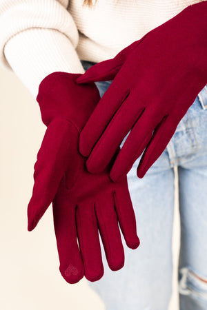 L.I.B. New York One Pair Houndstooth Button Smart Touch Gloves, Burgundy - Wholesale Accessory Market
