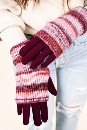 L.I.B. New York One Pair Winter Rush 3-In-1 Gloves, Burgundy - Wholesale Accessory Market
