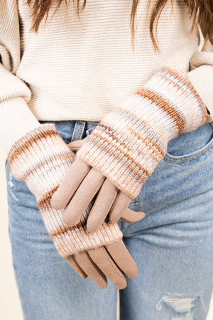 L.I.B. New York One Pair Winter Rush 3-In-1 Gloves, Taupe - Wholesale Accessory Market