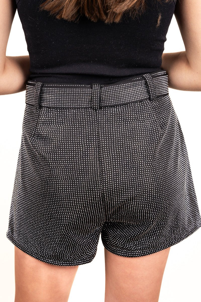 PRE-ORDER! Saturday Shimmer Black Crystal Belted Shorts **EXPECTED SHIP DATE 9/5** - Wholesale Accessory Market