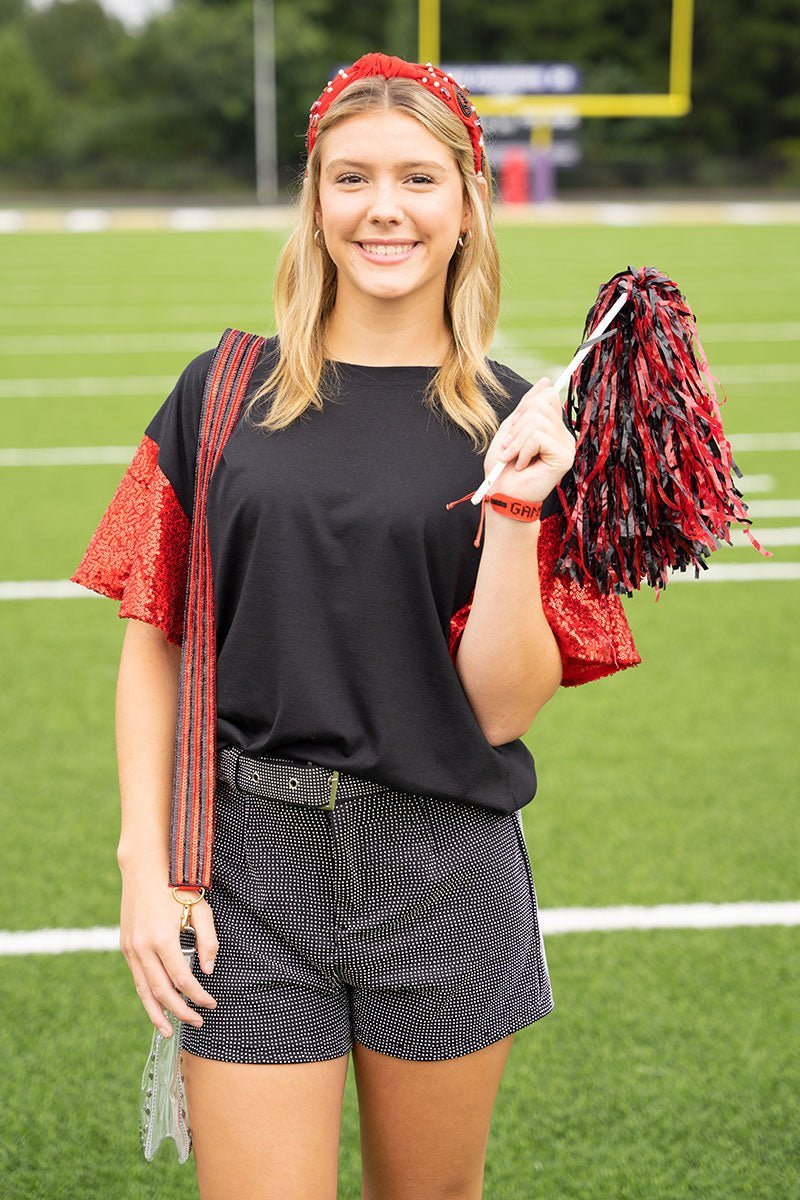 PRE-ORDER! Saturday Shimmer Black Crystal Belted Shorts **EXPECTED SHIP DATE 9/5** - Wholesale Accessory Market