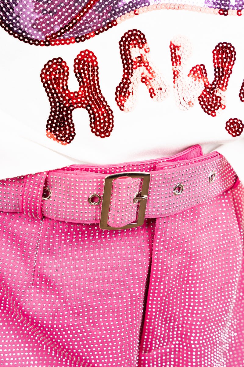PRE-ORDER! Saturday Shimmer Pink Crystal Belted Shorts **EXPECTED SHIP DATE 9/5** - Wholesale Accessory Market