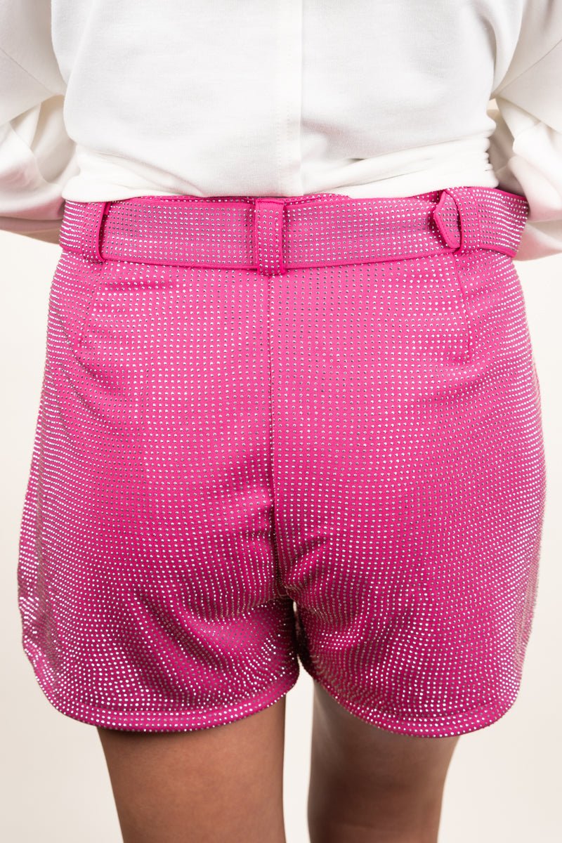 PRE-ORDER! Saturday Shimmer Pink Crystal Belted Shorts **EXPECTED SHIP DATE 9/5** - Wholesale Accessory Market