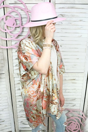 All In The Past Satin Kimono, Pink - Wholesale Accessory Market