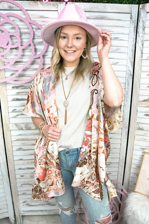 All In The Past Satin Kimono, Pink - Wholesale Accessory Market