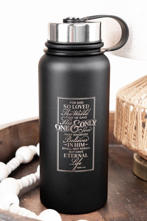 God So Loved The World Black 32oz Stainless Steel Water Bottle - Wholesale Accessory Market