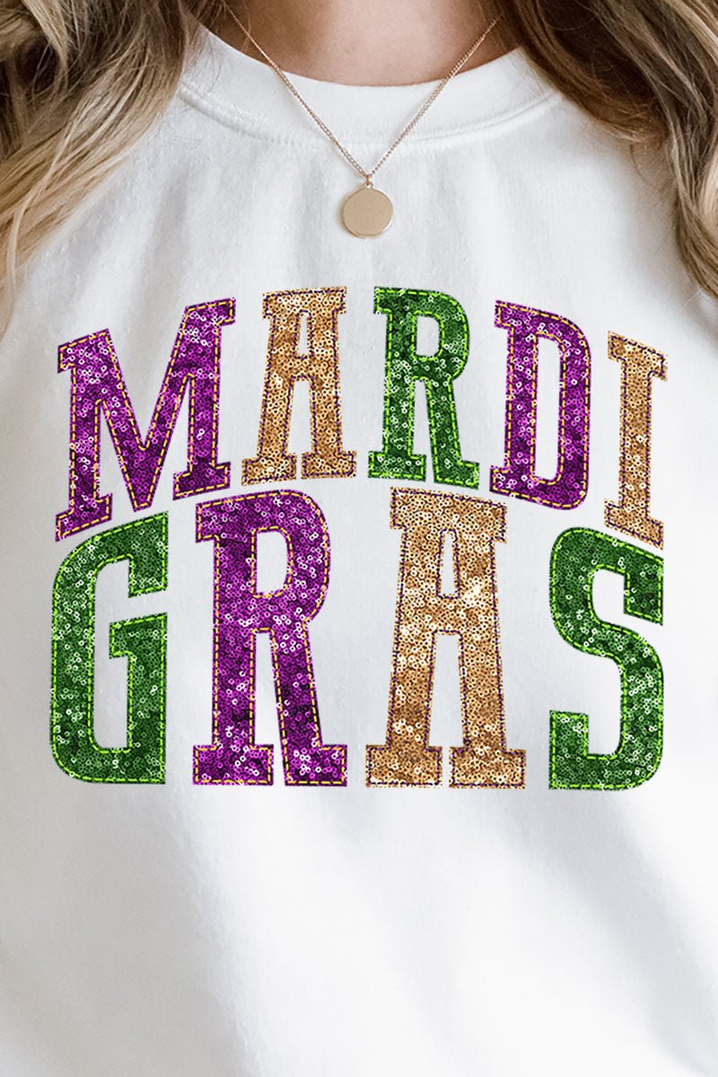 Mardi Gras Faux Sequin Embroidery Transfer Heavy-weight Crew Sweatshirt - Wholesale Accessory Market