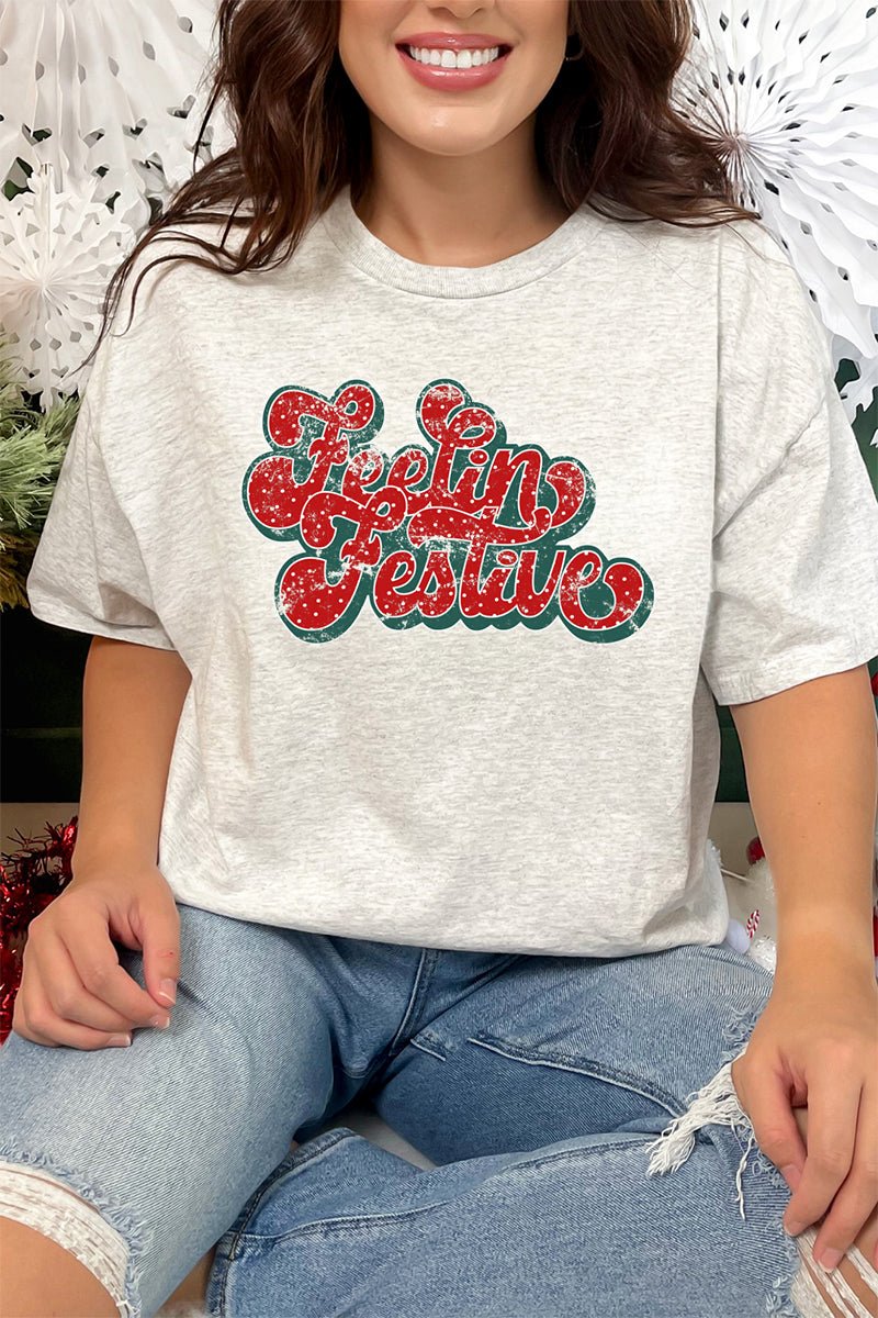 Feelin' Festive Groovy Distressed Short Sleeve Relaxed Fit T-Shirt - Wholesale Accessory Market