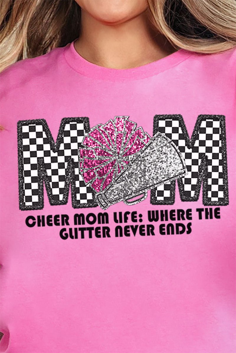 Checkered Cheer Mom Life Short Sleeve Relaxed Fit T-Shirt - Wholesale Accessory Market