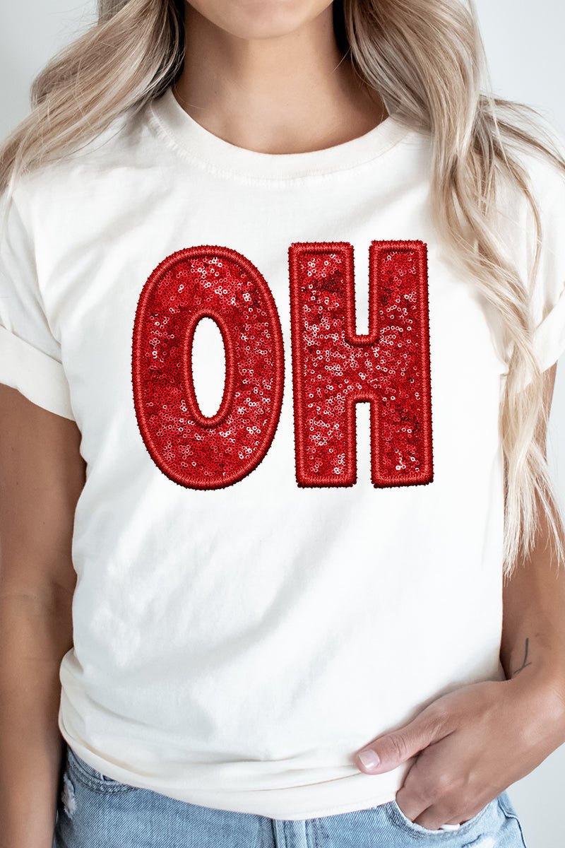 Faux Sequin OH Short Sleeve Relaxed Fit T-Shirt - Wholesale Accessory Market