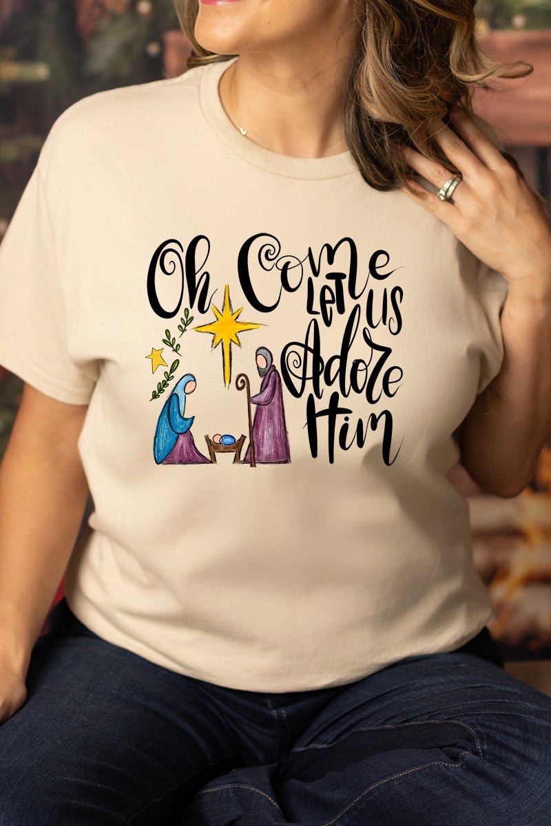 Oh Come Let Us Adore Him Short Sleeve Relaxed Fit T-Shirt - Wholesale Accessory Market