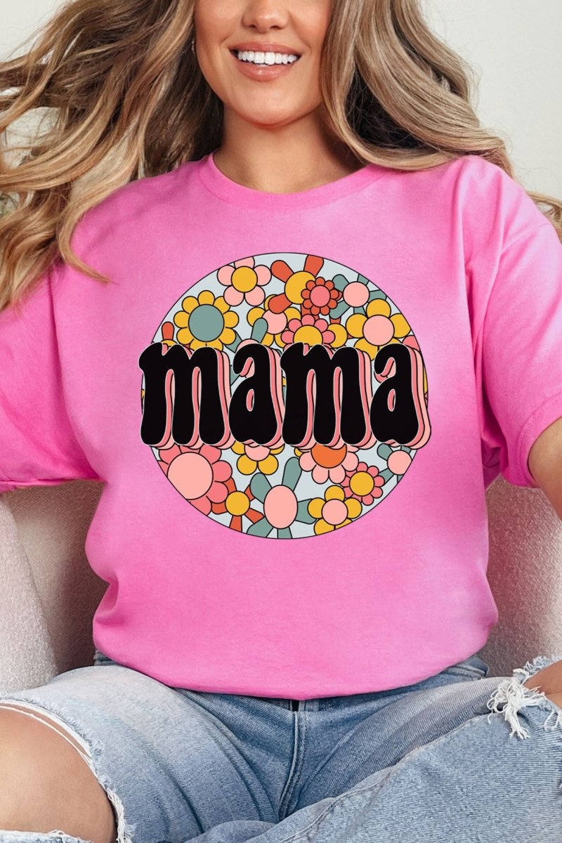 Circle Retro Flower Mama Short Sleeve Relaxed Fit T-Shirt - Wholesale Accessory Market