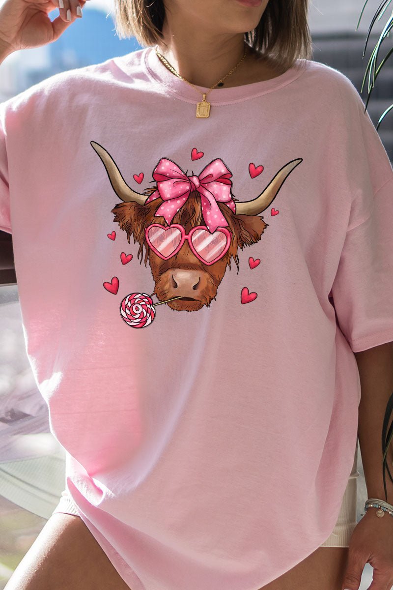 Full Of Love Highland Cow Short Sleeve Relaxed Fit T-Shirt - Wholesale Accessory Market