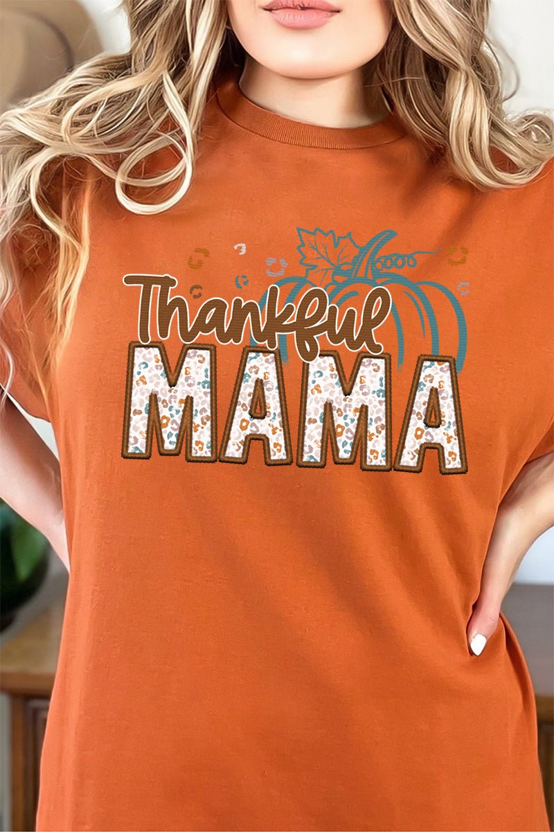 Thankful Mama Faux Embroidery Short Sleeve Relaxed Fit T-Shirt - Wholesale Accessory Market