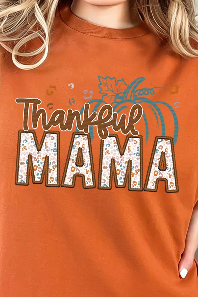 Thankful Mama Faux Embroidery Short Sleeve Relaxed Fit T-Shirt - Wholesale Accessory Market