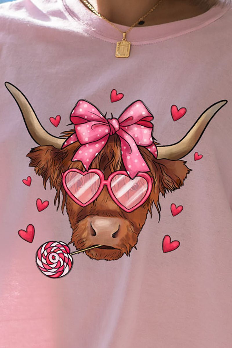 Full Of Love Highland Cow Short Sleeve Relaxed Fit T-Shirt - Wholesale Accessory Market