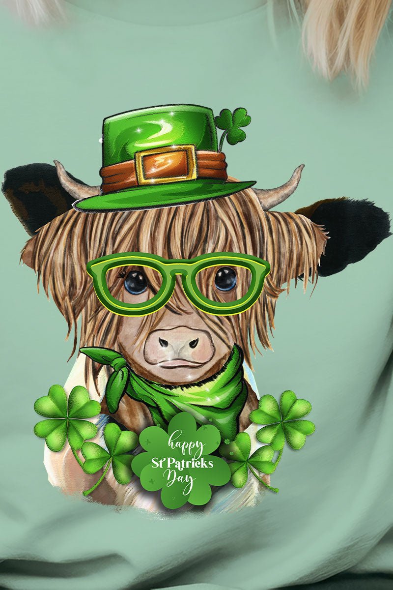 Happy St. Patrick's Day Highland Cow Short Sleeve Relaxed Fit T-Shirt - Wholesale Accessory Market