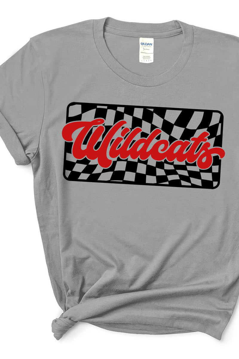 Checkered Wildcats Red Sleeve Relaxed Fit T-Shirt - Wholesale Accessory Market