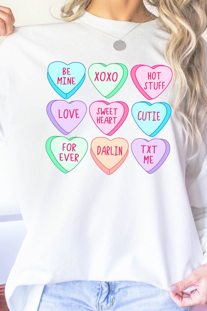 Colorful Candy Hearts Heavy Cotton Long Sleeve Adult T-Shirt - Wholesale Accessory Market