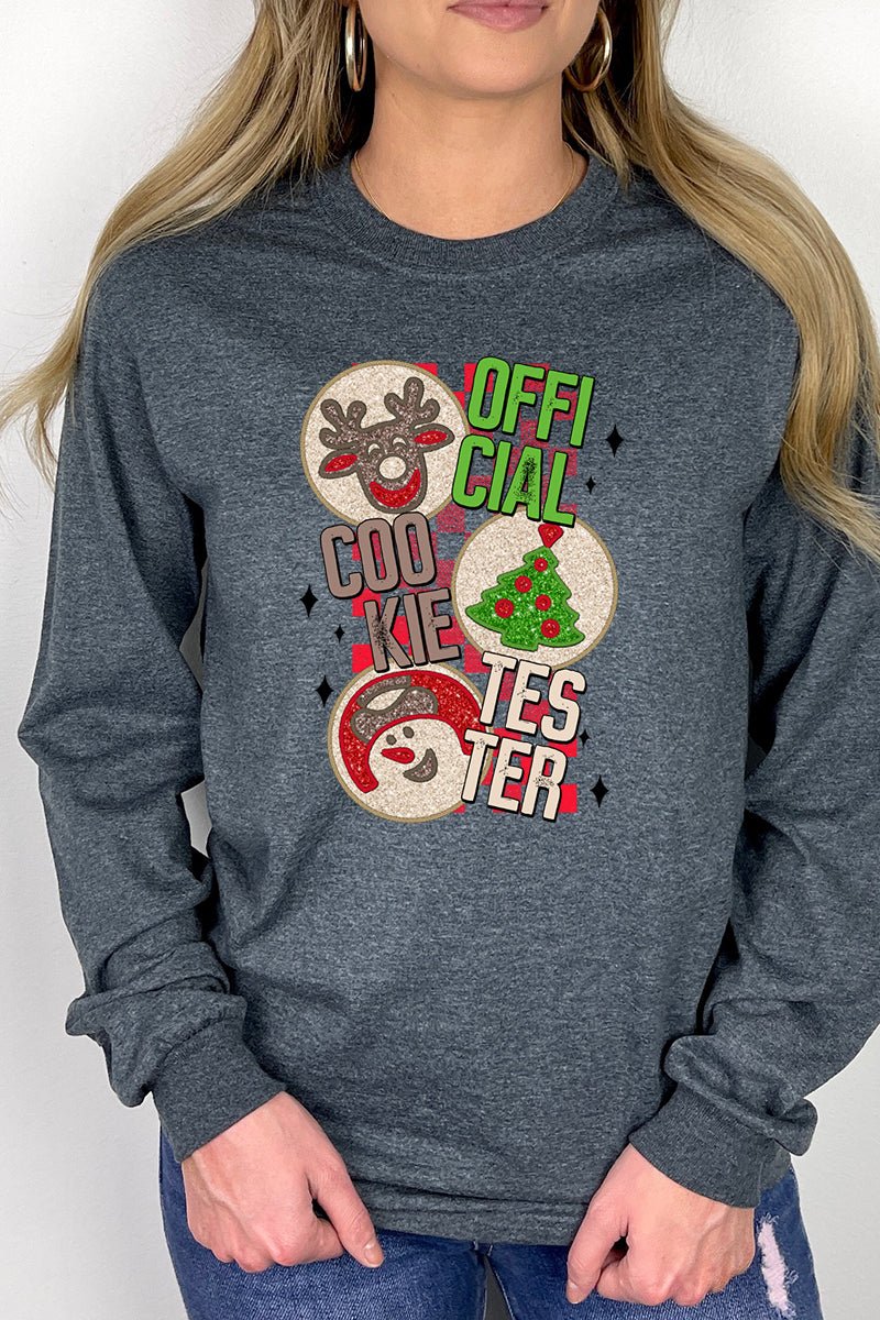 Official Cookie Tester Christmas Heavy Cotton Long Sleeve Adult T-Shirt - Wholesale Accessory Market