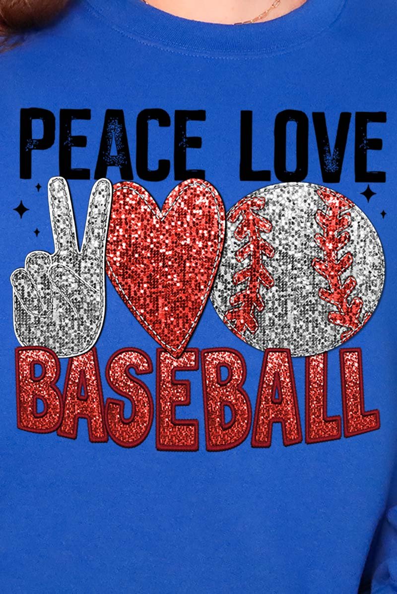 Faux Sequin Peace Love Baseball Transfer Unisex NuBlend Crew Sweatshirt - Wholesale Accessory Market
