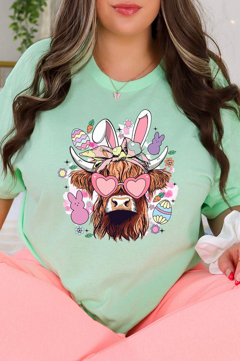 Bunny Hoppin' Highland Cow Combed Cotton T-Shirt - Wholesale Accessory Market