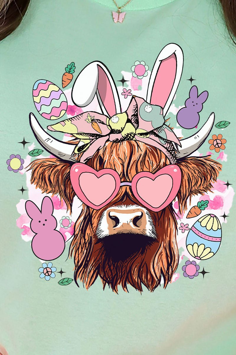 Bunny Hoppin' Highland Cow Combed Cotton T-Shirt - Wholesale Accessory Market