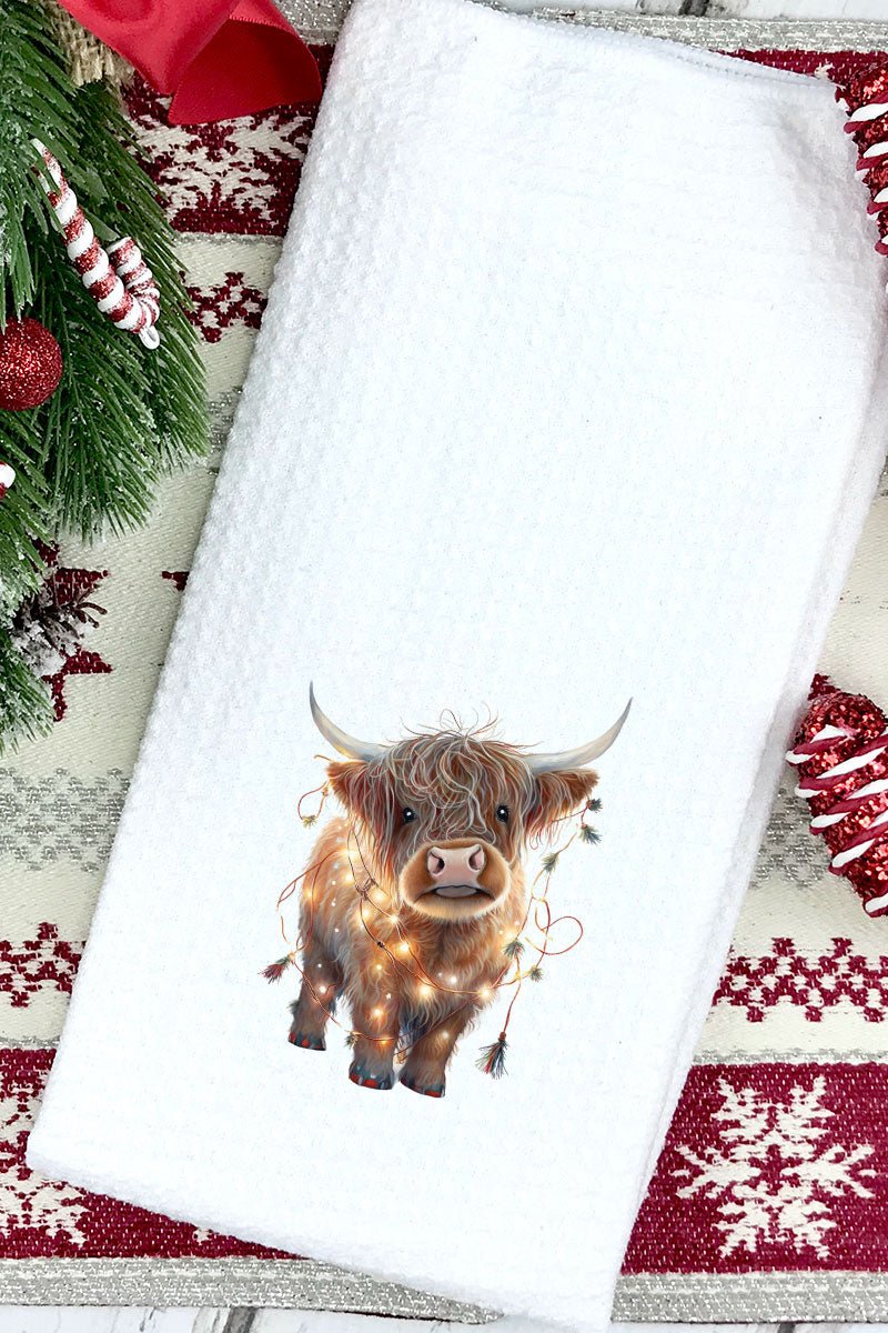 Caught In Lights Highland Cow Waffle Kitchen Towel - Wholesale Accessory Market