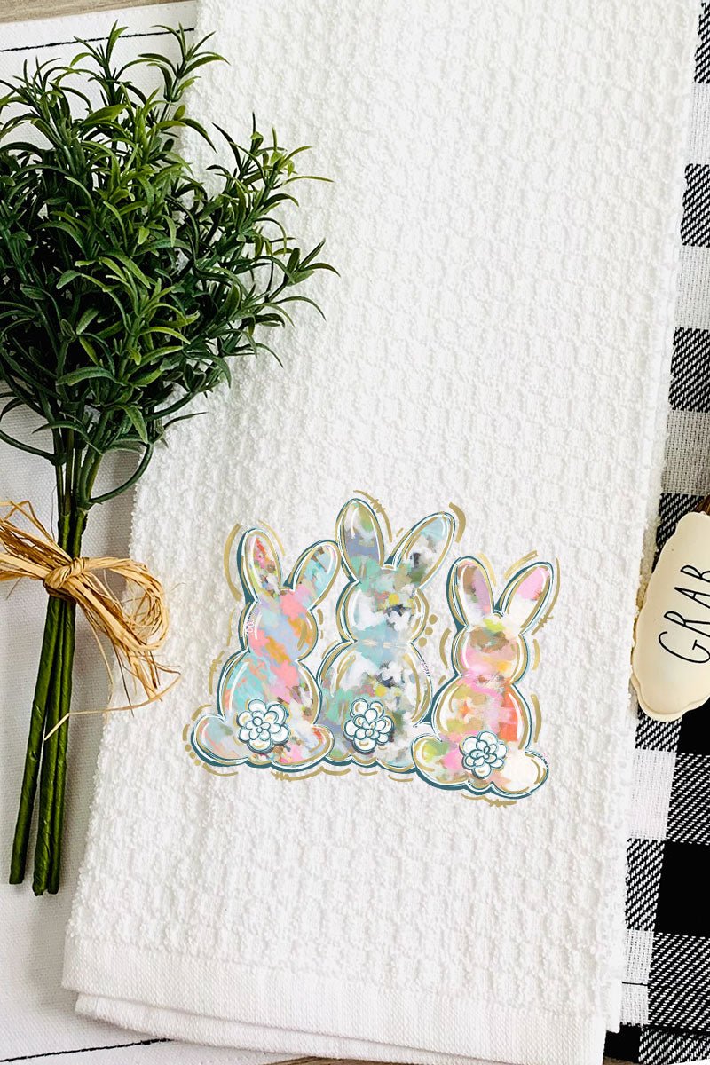 Watercolor Bunny Trio Waffle Kitchen Towel - Wholesale Accessory Market