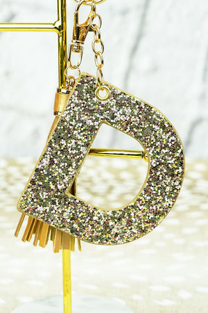 25% OFF! Gold Glitter 'D' Initial Tassel Keychain - Wholesale Accessory Market