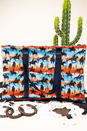 NGIL Riding Into The Sunset Collapsible Double Haul-It-All Basket with Mesh Pockets and Lid - Wholesale Accessory Market