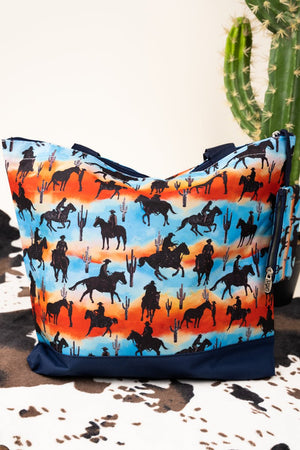 NGIL Riding Into The Sunset with Navy Trim Tote Bag - Wholesale Accessory Market