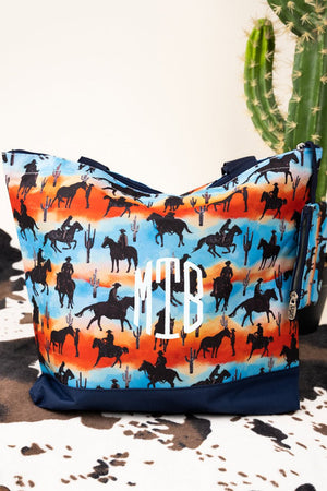 NGIL Riding Into The Sunset with Navy Trim Tote Bag - Wholesale Accessory Market