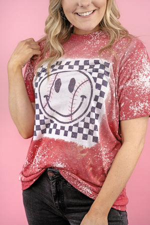 Bleached Check It Out Baseball Happy Unisex Poly-Rich Blend Tee - Wholesale Accessory Market