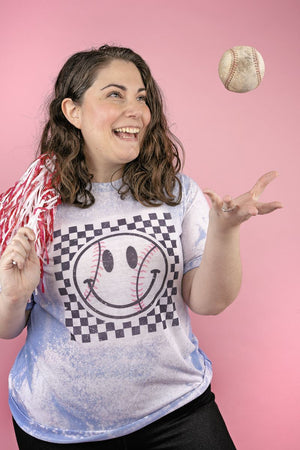 Bleached Check It Out Baseball Happy Unisex Poly-Rich Blend Tee - Wholesale Accessory Market