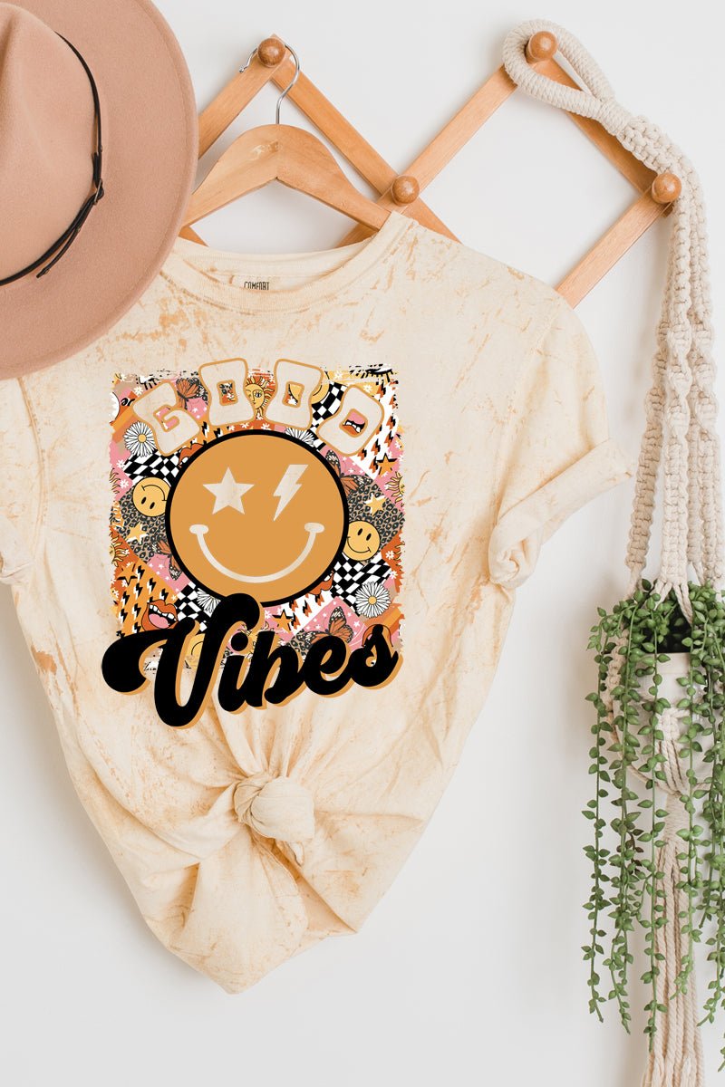 Psychedelic Good Vibes Happy Face Adult Heavyweight Color Blast Tee - Wholesale Accessory Market