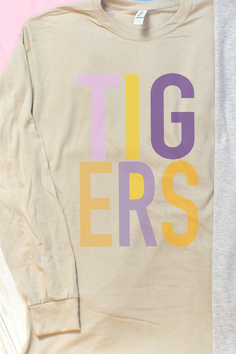 Colorblock Purple Tigers Unisex Dri-Power Long-Sleeve 50/50 Tee - Wholesale Accessory Market