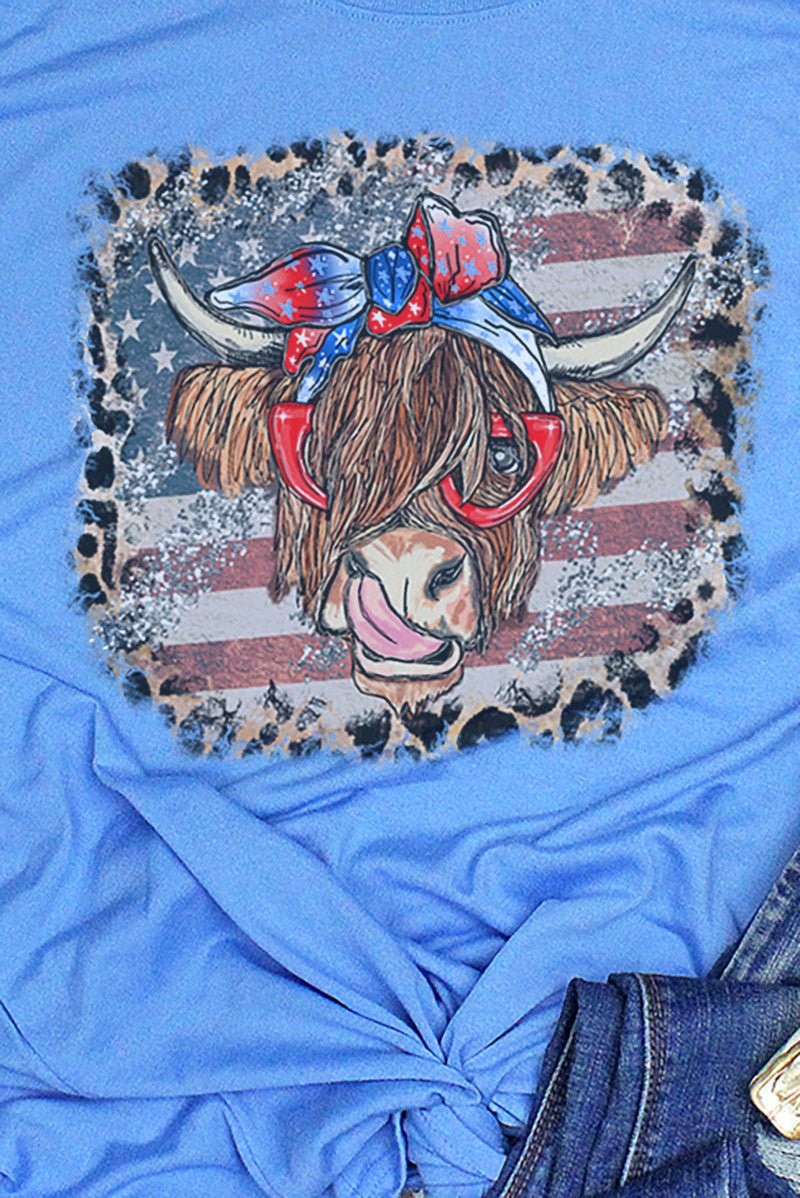 Leopard Framed Patriotic Highland Cow Performance T-Shirt - Wholesale Accessory Market