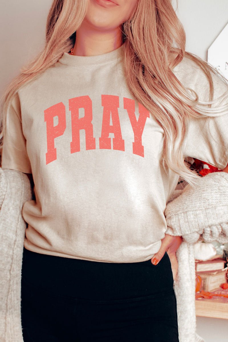Vintage Varsity Pray Short Sleeve Relaxed Fit T-Shirt - Wholesale Accessory Market