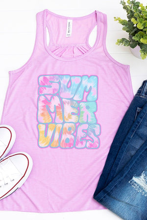 Summer Vibes Tie Dye Flowy Racerback Tank - Wholesale Accessory Market