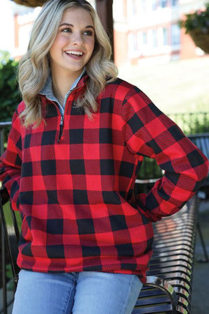 Charles River Unisex Red Check Crosswind Quarter Zip Sweatshirt (Wholesale Pricing N/A) - Wholesale Accessory Market