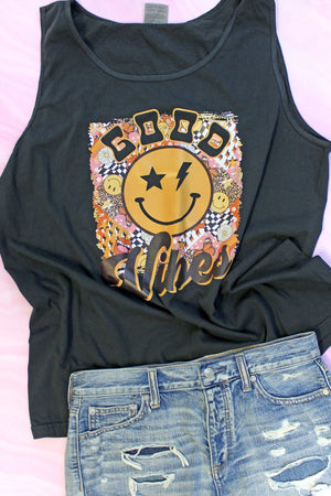 Psychedelic Good Vibes Happy Face Cotton Tank Top - Wholesale Accessory Market