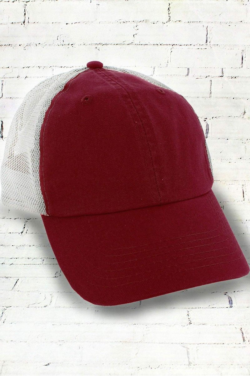 Maroon and White Washed Trucker Cap - Wholesale Accessory Market