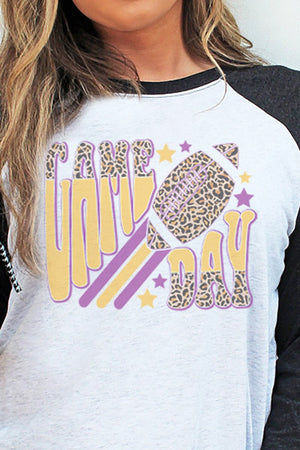 Groovy Game Day Purple and Gold Tri-Blend Unisex 3/4 Raglan - Wholesale Accessory Market