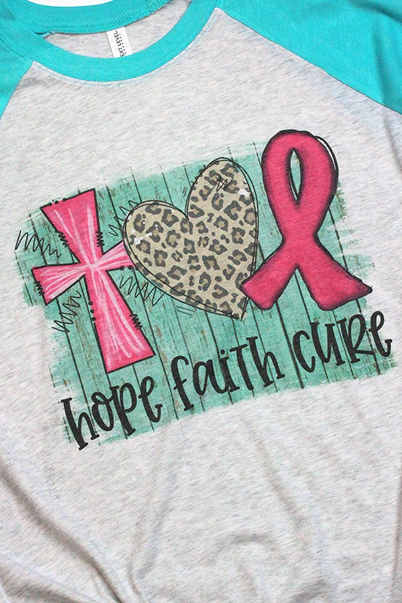 Hope Faith Cure Pink Ribbon Tri-Blend Unisex 3/4 Raglan - Wholesale Accessory Market