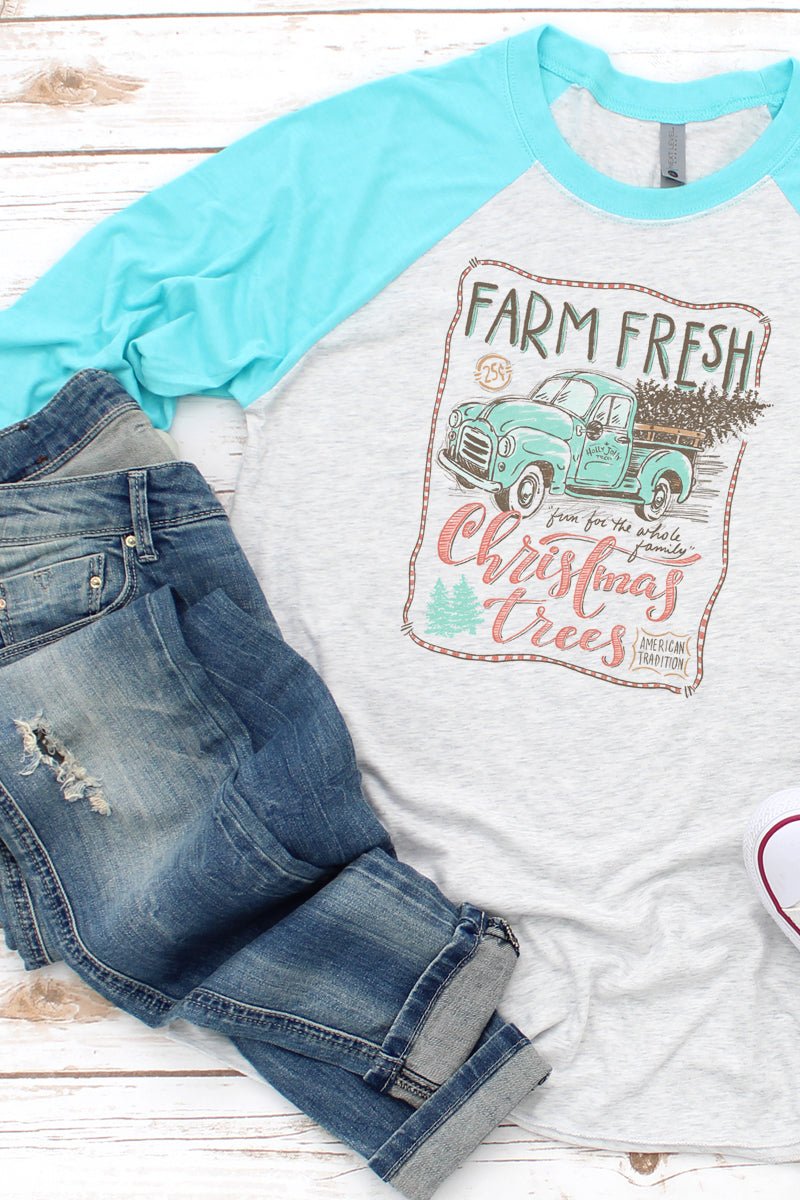 Sketch Farm Fresh Christmas Trees Tri-Blend Unisex 3/4 Raglan - Wholesale Accessory Market