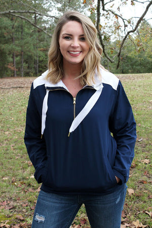 PROMO! Boxercraft Navy and White Ladies Stadium Anorak Pullover - Wholesale Accessory Market