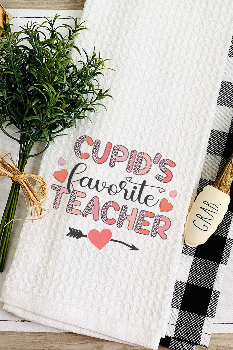 Cupid's Favorite Teacher Waffle Kitchen Towel - Wholesale Accessory Market