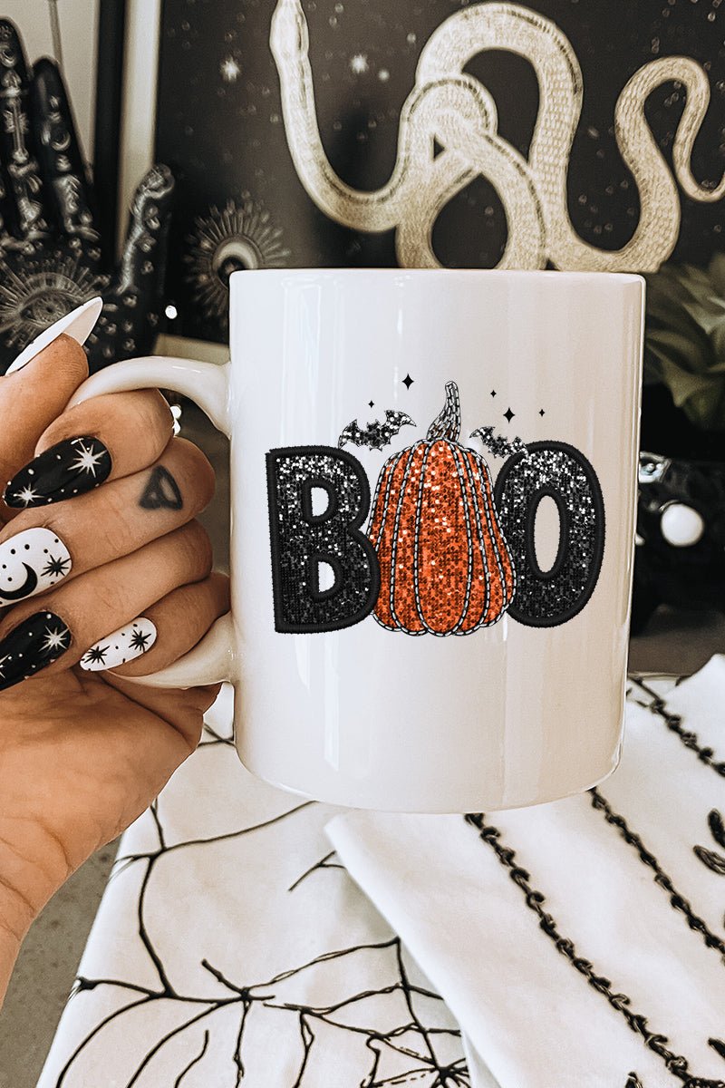 Faux Sequin Boo White Mug - Wholesale Accessory Market