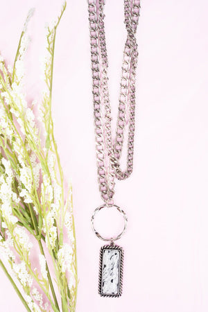 White Hutton Bar Layered Silvertone Necklace - Wholesale Accessory Market